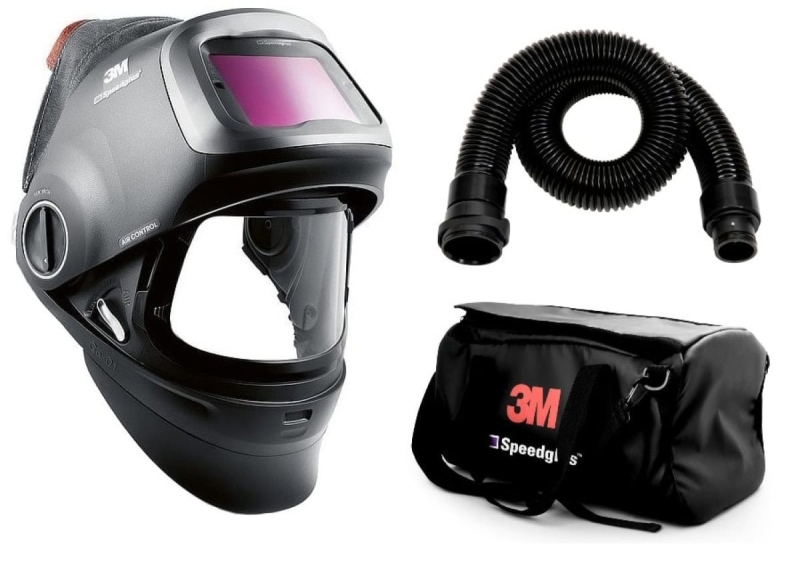Preview: 3M™ Speedglas™ Schweißmaske G5-01 mit Schweißfilter G5-01/03NC, 611111, inkl. QRS-Luftschlauch und Tasche, TH3, 4A/3B, Kopfband + Textilkopfschutz; Teile: [611100 + 630010 + 834016 + 790105]