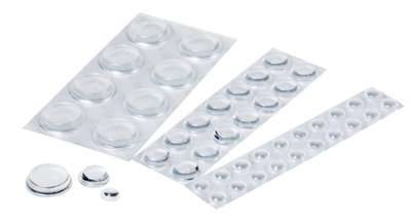 Preview: 3M™ Bumpon™ SJ 5300 BL, (20x SJ5302 Ø 9,9 mm, H: 2 - 2,9 mm, 14x SJ5312 Ø 12,7 mm, H: 3,5 mm, 8x SJ5344 Ø 19,1mm, H: 4,1 mm), Transparent, Elastikpuffer mit A-20 Acrylat Klebstoff, Mini-Pack mit 42 Stück
