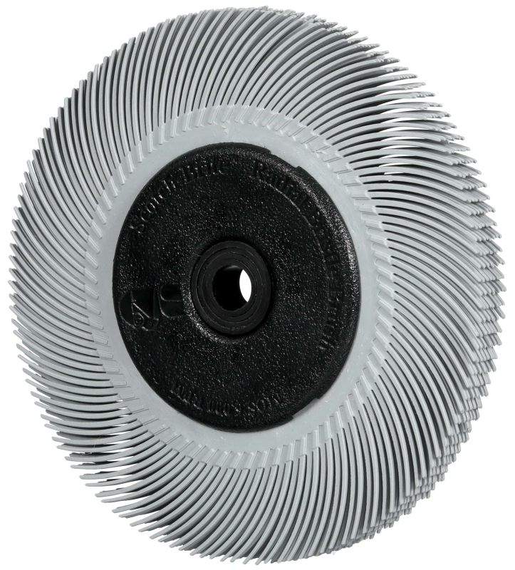 Preview: 3M™ Scotch-Brite™ Präzisions Radialborstenbürste PN-RB 7100374845, Ø 150 mm x ø 12 mm, Breite: 25 mm, 120+, Typ A (Schräge Borsten), Mit Adapter, Grau, 6.000 U./Min., Für Reinigungs- und Entgratungsarbeiten