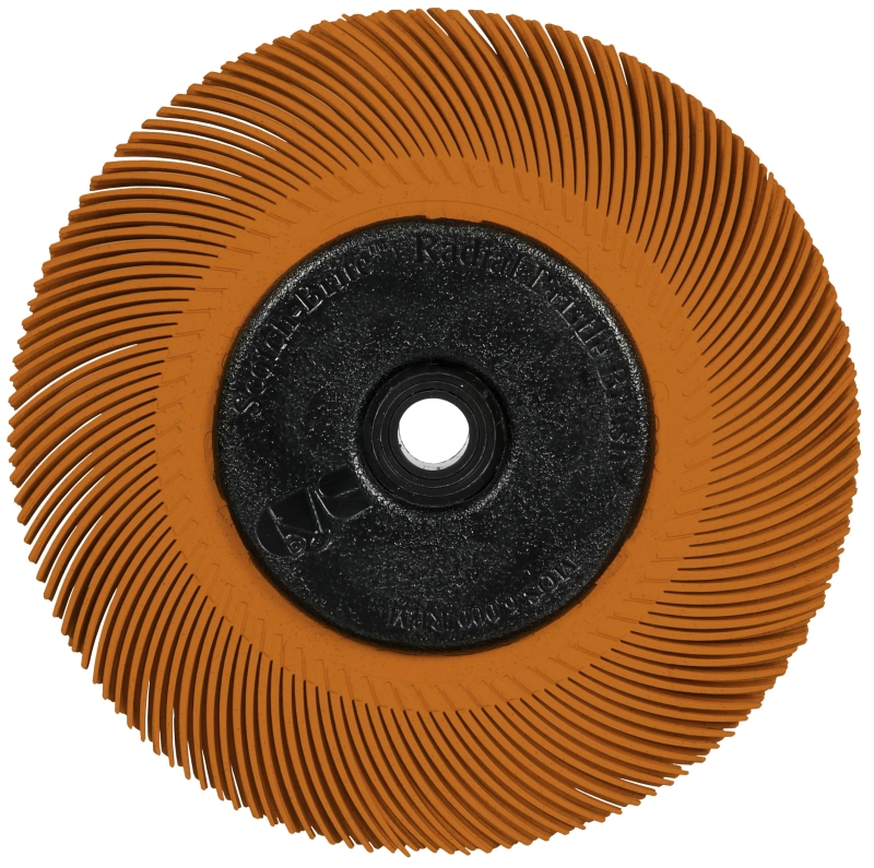 Preview: 3M™ Scotch-Brite™ Präzisions Radialborstenbürste PN-RB 7100374909, Ø 194 mm x 32 mm, Breite: 25 mm, 80+, Typ C (Gebogene Borsten), Mit Flansch, Orange, 6.000 U./Min., Für Reinigungs- und Entgratungsarbeiten