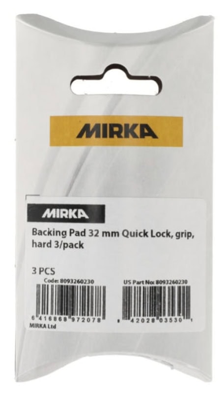 Preview: Mirka® Quick Lock Schleifteller 8093260230, Ø 32 mm, 3 Stück pro Packung, Ungelocht, Kletthaftend, Hart, Ohne Schaumunterlage