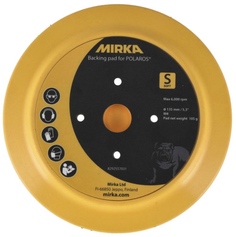 Preview: Mirka® POLAROS RP 600 Stützteller für Lammfellpads & weiche Polierpads 8292557031, Ø 150 mm, Weich, M4 Gewinde, Kletthaftend, Schwarz, Ideal für 150 mm Polierpads