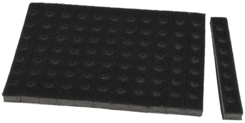 Preview: Mirka® Nut Softauflage für Schleifschuhe 8294751010, 100 x 150 mm, 10 mm, 7 Löcher, Kletthaftend, 12,5 x 100 mm vorperforiert, Ideal für DEOS Schwingschleifer, Für Lochsysteme: Multilochung und Gitternetzschleifstreifen