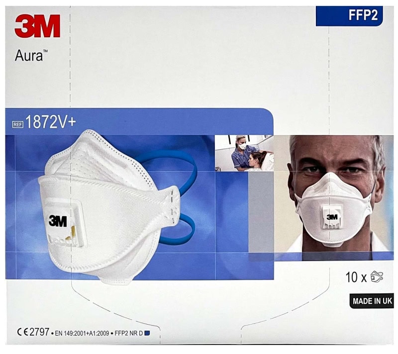 Preview: 3M™ Aura™ Medizinische Atemschutzmaske 1872V+ FFP2 NR D mit Cool-Flow Ausatmenventil, Chirurgische Maske nach EN14683, Medizinvariante, Hygienisch einzelverpackt
