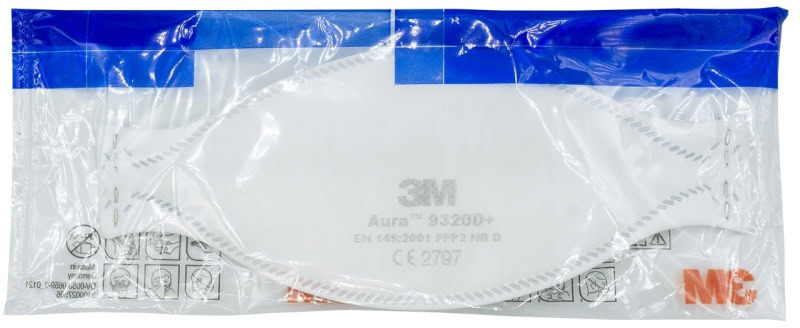 Preview: 3M™ Aura™ Atemschutzmaske 9320D+ FFP2 NR D, Industrievariante, Hygienisch einzelverpackt, Lose Industrieware ohne Kartonage, Pandemiemaske