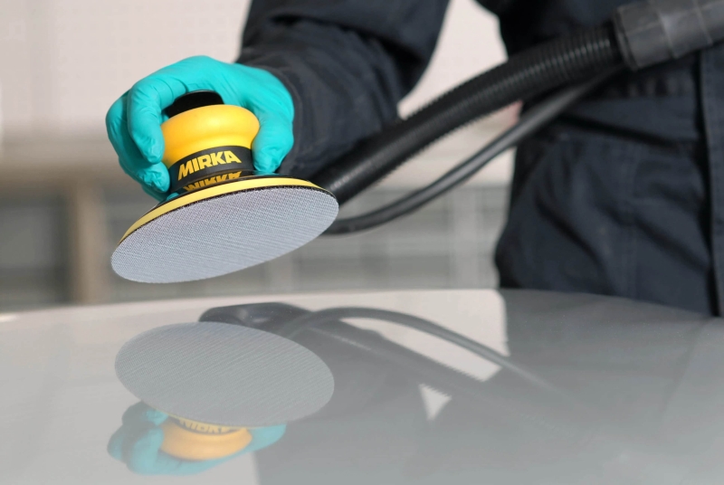 Preview: Mirka® Autonet Schleifscheibe AE20305012, Ø 77 mm, P120, Gitternetz, Kletthaftend, PA Gitternetz, Aluminiumkorn, Für Entlacken und Lackschliff