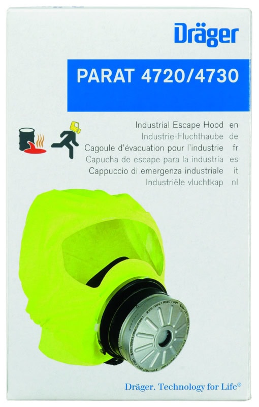 Preview: Dräger® PARAT® 4720 Industrie Fluchthaube 3721333, ABEK15 P3 Kombi Filter für mind. 15 Min. Schutz, Soft Pack, Universalgröße, Fluchthaube zum Schutz gegen toxische Industriegase, Dämpfe und Partikel