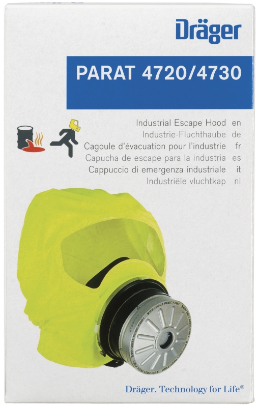 Preview: Dräger® PARAT® 4720 Industrie Fluchthaube 3721333, ABEK15 P3 Kombi Filter für mind. 15 Min. Schutz, Soft Pack, Universalgröße, Fluchthaube zum Schutz gegen toxische Industriegase, Dämpfe und Partikel