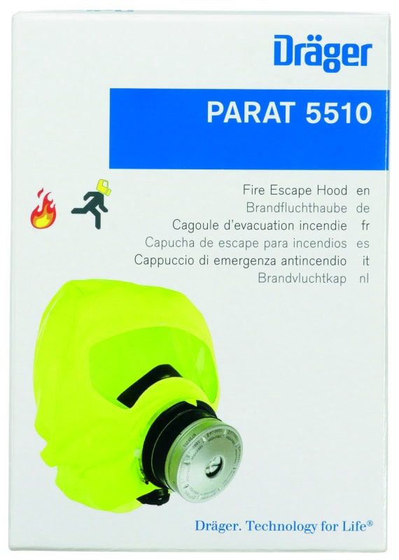 Preview: Dräger® PARAT® 5510 Brand Fluchthaube R59415, CO P2 Kombi Filter für mind. 15 Min. Schutz, Single Pack, Universalgröße, Brand Fluchthaube zum Schutz gegen toxische Brandgase, Dämpfe und Partikel