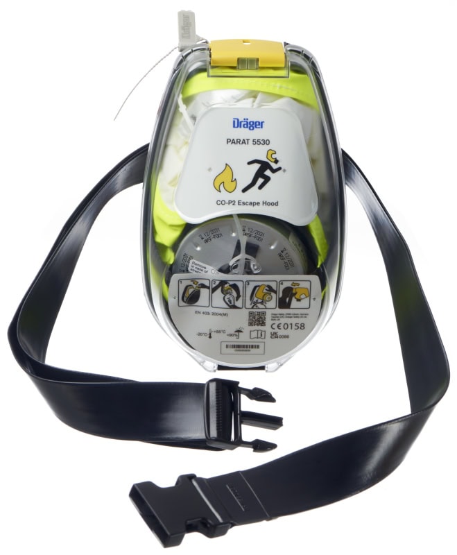 Preview: Dräger® PARAT® Kunststoff Hüftgurt R53026, Schwarz, Dekontaminierbar, Für Dräger® PARAT® 4720 / 4730 / 5520 / 5530 / 7520 / 7530 Fluchthauben, Zum Tragen des Soft Pack / Hard Case an der Hüfte