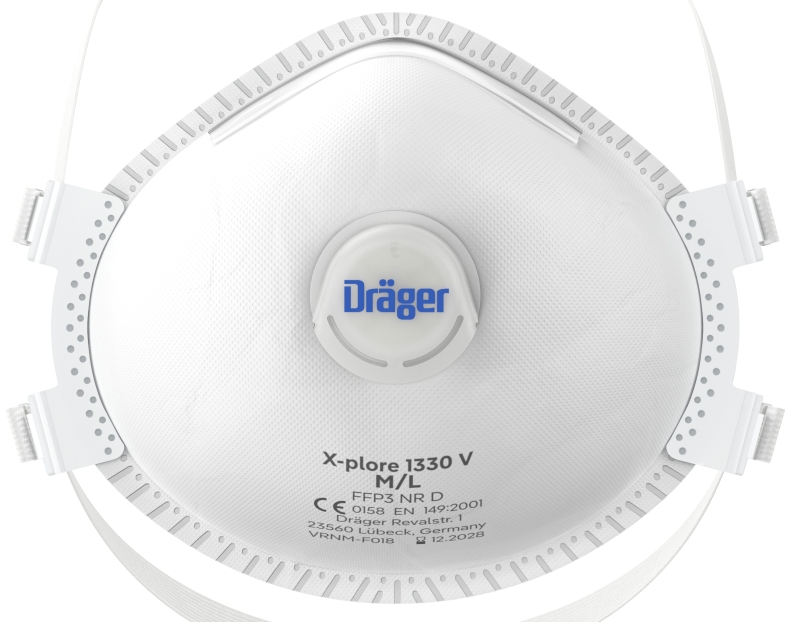 Preview: Dräger® X-plore® Vorgeformte Atemschutzmaske / Partikelmaske 1330 V FFP3 NR D 3951216, Größe M / L, Hygienisch einzelverpackt, VarioFlex™ Kopfband, Mit Ausatemventil, Schützt effektiv gegen Feinstäube und Partikel
