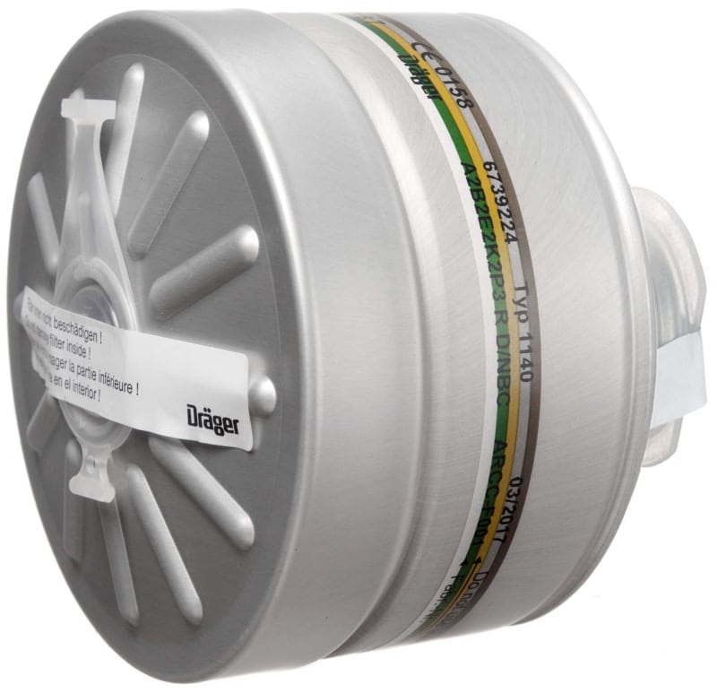 Preview: Dräger® X-plore® RD40 Zivilschutz Kombi Filter 1140, 6739224, A2B2E2K2 REAKTOR P3 R D NBC, Silber, 40 mm Rundfilteranschluss [NATO Standard], Kombinationsfilter für den Zivilschutz zum Schutz vor nuklearen, biologischen und chemischen Gefahren + Partikel