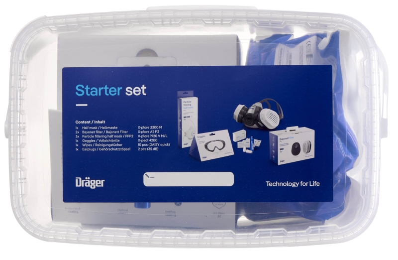Preview: Dräger® X-plore® 3300 Gasmaske / Halbmaske Atemschutz Starter Set 3737916, Größe M, P3 R D Partikelfilter, Soft TPE, Dräger® Bajonett-Klick Filteranschluss