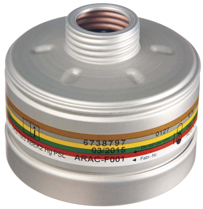 Preview: Dräger® X-plore® RD40 Kombi Filter 1140, 6738797, A2B2E2K2 Hg P3 R D, 40 mm Rundfilteranschluss [NATO Standard], Kombinationsfilter gegen gegen organische-, anorganische-, saure Gase & Dämpfe + Ammoniak, org. Ammoniakderivate, Quecksilber + Partikel