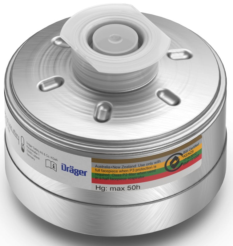 Preview: Dräger® X-plore® M45x3 Kombi Filter 1140, 6738808, A2B2E2K2 Hg P3 R D, M45x3 Rundfilteranschluss, Kombinationsfilter gegen gegen organische-, anorganische-, saure Gase & Dämpfe + Ammoniak, org. Ammoniakderivate, Quecksilber + Partikel