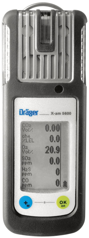 Preview: Dräger® X-am® 5600 Mehrgasmessgerät VN00656, Sensoren: IR EX/CO2, O2, H2S LC/CO LC, NH3, 1 bis 6 Gase Messgerät, IP 67 Wasserdicht, Für die Freimessung von Kanälen, Schächten und geschlossenen Räumen