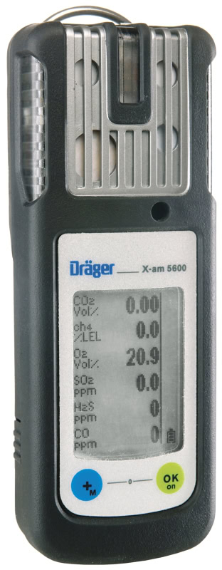 Preview: Dräger® X-am® 5600 Mehrgasmessgerät VN00654, Sensoren: IR EX/CO2, O2, H2S LC/CO LC, NO2 LC, 1 bis 6 Gase Messgerät, IP 67 Wasserdicht, Für die Freimessung von Kanälen, Schächten und geschlossenen Räumen
