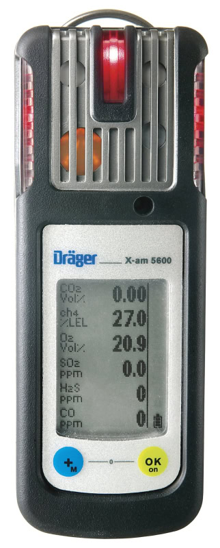 Preview: Dräger® X-am® 5600 Mehrgasmessgerät Freimessung Set 8326581, Sensoren: IR EX/CO2, O2, H2S/CO, inkl. Ladestation und Pumpen Koffer mit Zubehör, IP 67 Wasserdicht, Ideal für Kanalarbeiten