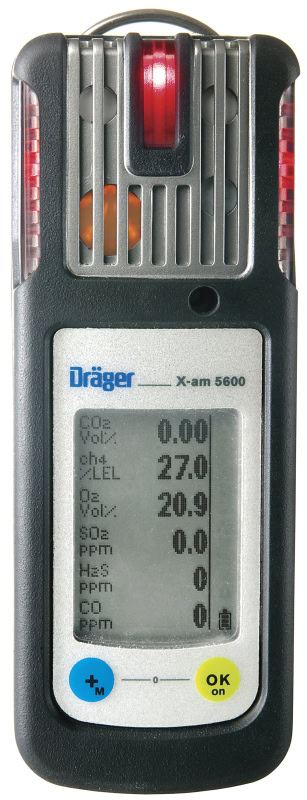 Preview: Dräger® X-am® 5600 Mehrgasmessgerät VN00656, Sensoren: IR EX/CO2, O2, H2S LC/CO LC, NH3, 1 bis 6 Gase Messgerät, IP 67 Wasserdicht, Für die Freimessung von Kanälen, Schächten und geschlossenen Räumen