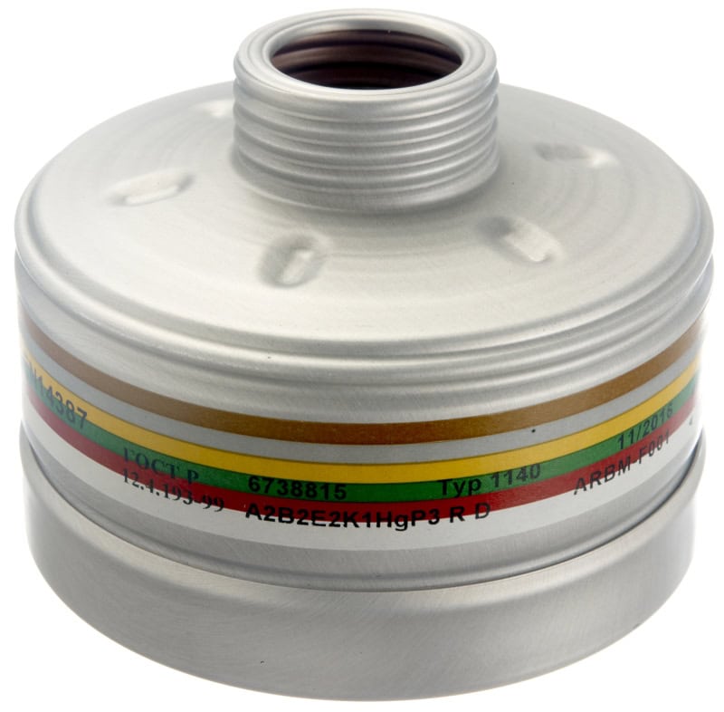 Preview: Dräger® X-plore® RD40 Kombi Filter 1140, 6738815, A2B2E2K1 Hg P3 R D, 40 mm Rundfilteranschluss [NATO Standard], Kombinationsfilter gegen gegen organische-, anorganische-, saure Gase & Dämpfe + Ammoniak, org. Ammoniakderivate, Quecksilber + Partikel