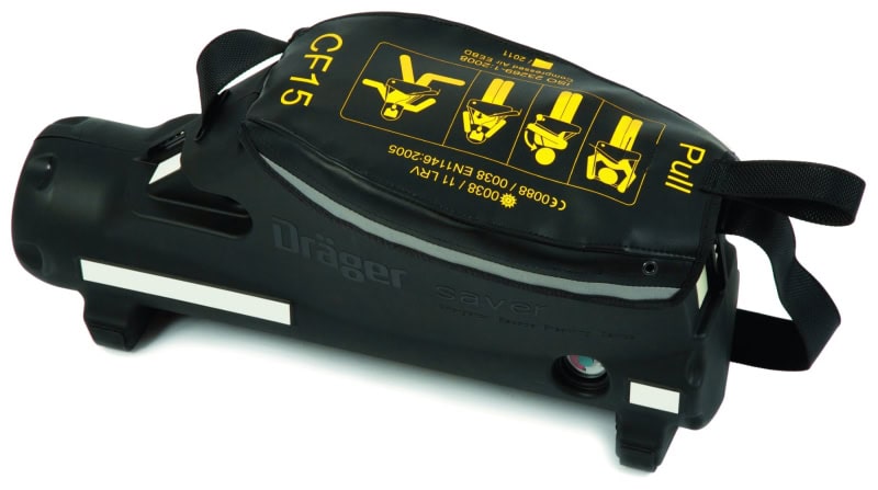Preview: Dräger® Saver CF15 Druckluft Fluchtgerät 3359740, Haube, 15 Minuten Betriebszeit, 3 Liter (Stahl, 200 bar), Anti Statischer (ESD) & wasserdichter Hartschalen Koffer in Schwarz, Für die Flucht aus Gefahrenbereichen