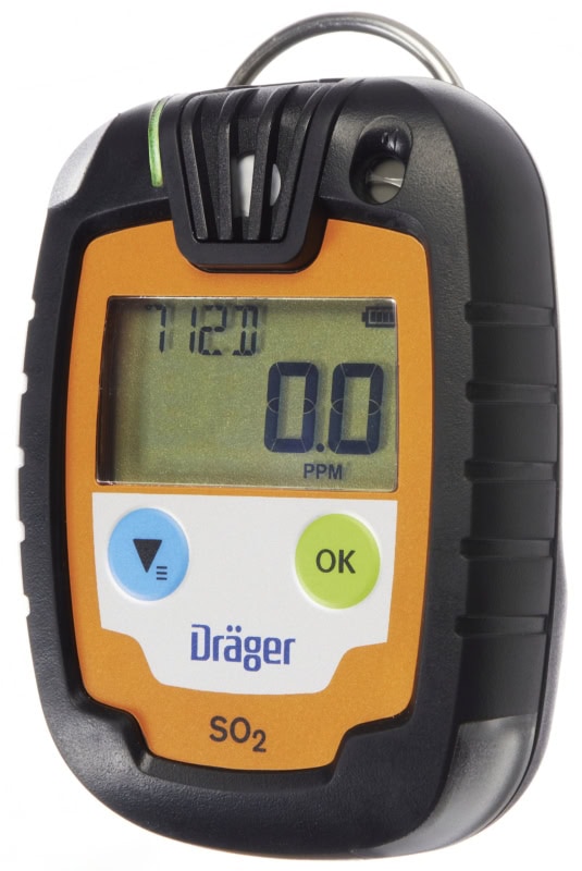 Preview: Dräger® Pac® 6000 Eingasmessgerät 8326323, Sensor: SO2, Zeitlimitiert, IP 68 Staub & Wasserdicht, Mobiles Gaswarngerät für Schwefeldioxid (SO2)