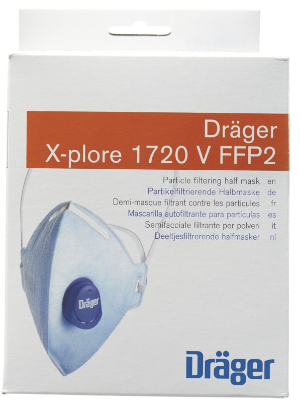 Preview: Dräger® X-plore® 1720V FFP2 NR D Atemschutzmaske / Partikelmaske 3951084, Universalgröße, Ausatemventil, Hygienisch einzelverpackt, Wirksamer Schutz gegen Feinstäube und Partikel bei hohem Tragekomfort