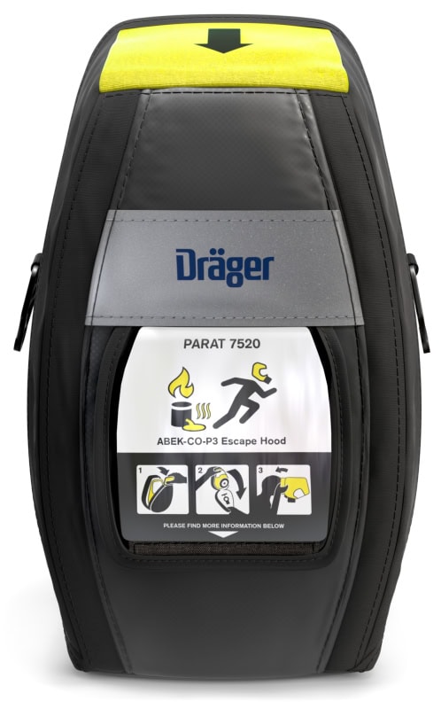 Preview: Dräger® PARAT® 7520 Industrie- & Brand Fluchthaube 3721329, ABEK15 CO P3 Kombi Filter für mind. 15 Min. Schutz, Soft Pack, Universalgröße, Kombi Fluchthaube zum Schutz gegen toxische Industriegase, Dämpfe, Brandgase und Partikel
