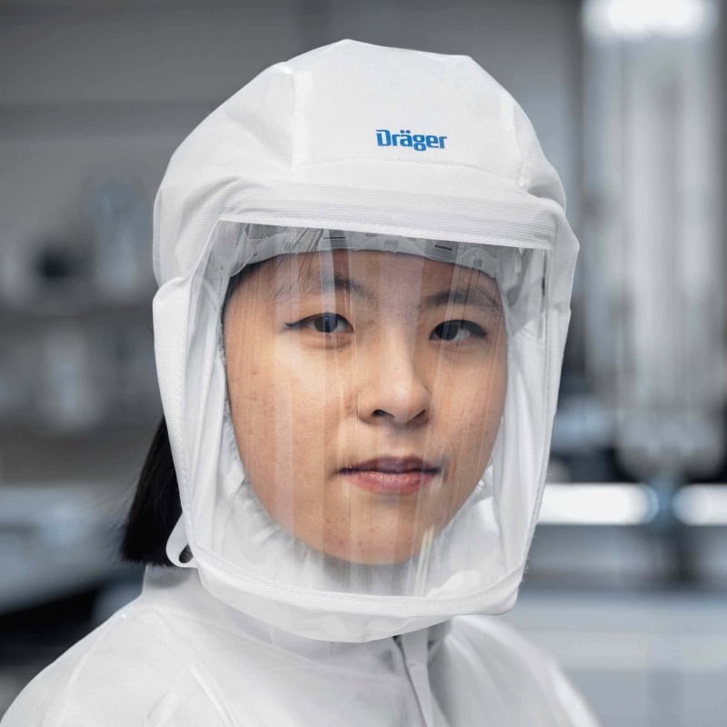 Preview: Dräger® X-plore® 8000 Standardhaube R59810, Kurz, Größe L/XL, TH3, 3B, Haube (PP/PE), Visier (PC), Weiß, inkl. Kopfhalterung und textiler Halsabdichtung