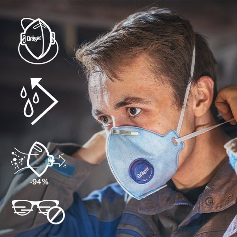 Preview: Dräger® X-plore® 1720+V FFP2 NR D 3951084, Hygienisch einzelverpackt, Wirksamer Schutz gegen Feinstäube und Partikel bei hohem Tragekomfort