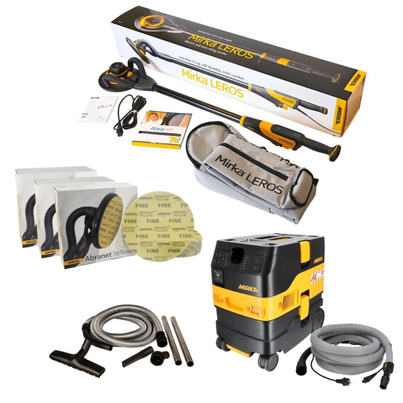 Preview: Mirka® LEROS 950CV + DEXOS Wand & Deckenschliff Starter Kit KIT2553CDMDE, Schleifer: Ø 225 mm, 5 mm Schleifhub, Zentralabsaugung, Für absolute Perfektion mit geringsten Aufwand