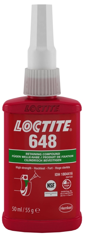 Preview: Henkel™ Loctite® 648 Fügeklebstoff, 50 ml, Grün, Hochfest, 1804416, Hohe Festigkeit auf allen Metallen, selbst auf passiven Werkstoffen