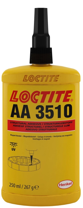 Preview: Henkel™ Loctite® AA 3510 Acrylat UV Klebstoff, 250 ml, Bernsteinfarben, 2258410, Für das Kleben von Magneten