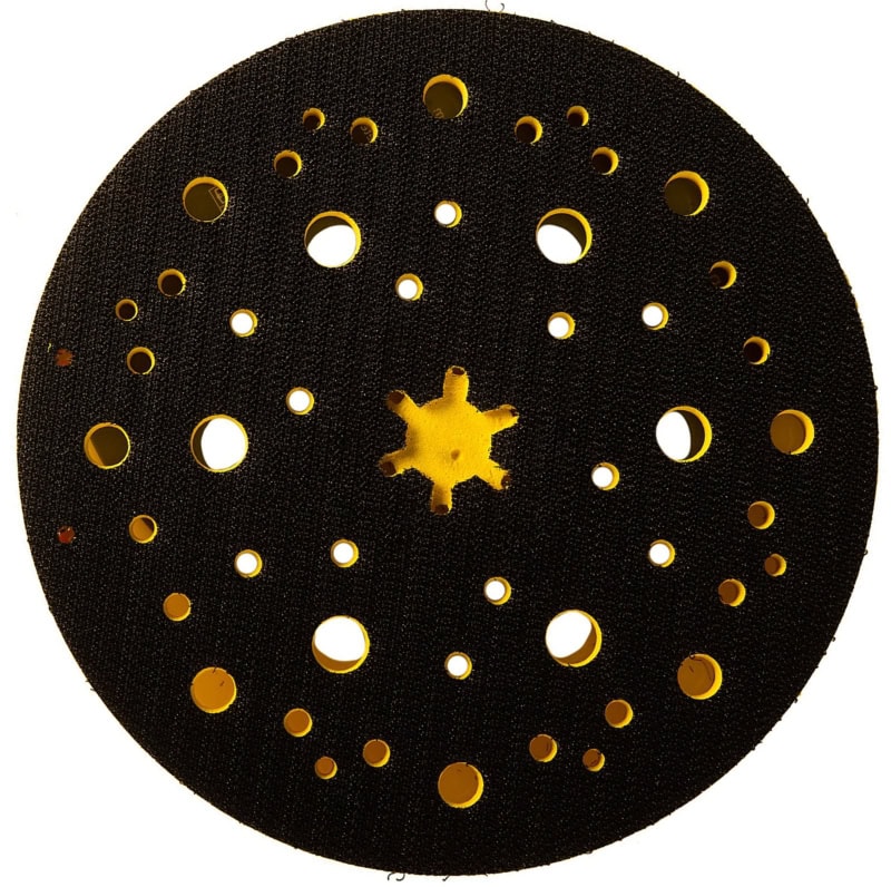 Preview: Mirka® 8292605011, Ø 150 mm, 5/16" Gewinde, Medium, 48 Löcher, Kletthaftend, Universal Schleifteller für Lochsysteme: 6-fach, 7-fach, 15-fach gelochte, Multilochung und Gitternetzscheiben