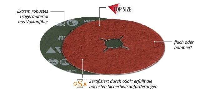 Preview: VSM CERAMICS XF870 731270, Ø125 mm x ø22,23 mm, P120, 4-fach Schlitz Ausführung (S1E), 12.200 U./Min., Fiberscheibe mit Keramikkorn, Für Edelstahl und andere Werkstoffe