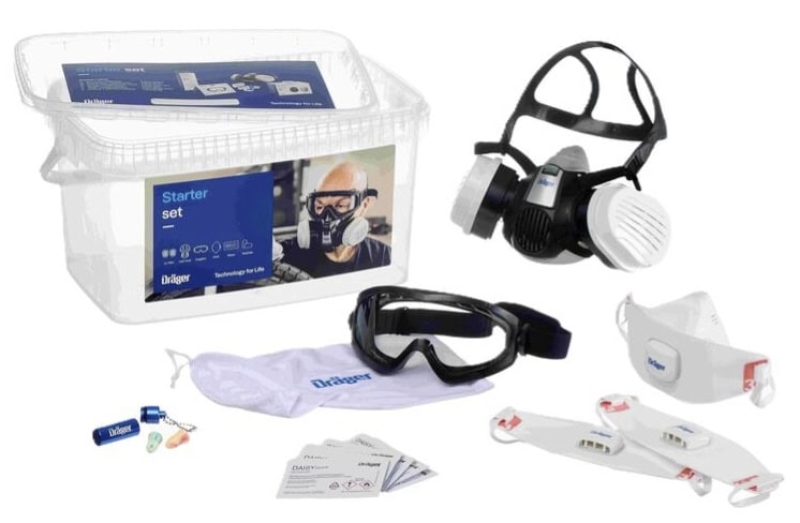 Preview: Dräger® X-plore® 3300 Gasmaske / Halbmaske Atemschutz Starter Set 3737916, Größe M, P3 R D Partikelfilter, Soft TPE, Dräger® Bajonett-Klick Filteranschluss
