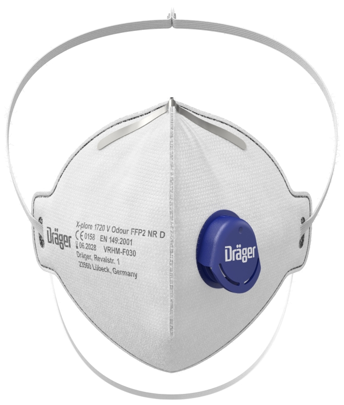 Preview: Dräger® X-plore® 1720V Odour FFP2 NR D Atemschutzmaske / Partikelmaske 3951085, Universalgröße, Aktivkohle, Ausatemventil, Hygienisch einzelverpackt, Wirksamer Schutz gegen Feinstäube und Partikel bei hohem Tragekomfort