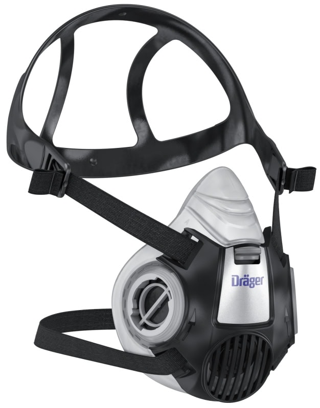 Preview: Dräger® X-plore® 3300 Gasmaske / Halbmaske Lackierer Set 3708070, Größe L, A2 P3 R D Kombinationsfilter, Soft TPE, Dräger® Bajonett-Klick Filteranschluss
