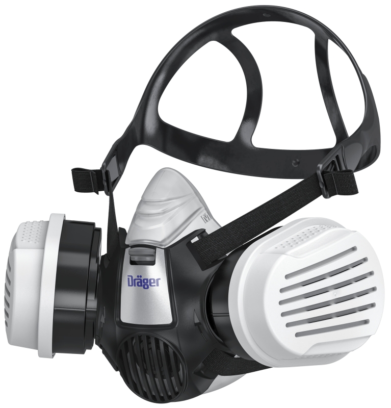 Preview: Dräger® X-plore® 3300 Gasmaske / Halbmaske Chemiearbeiter Set 3708072, Größe L, A1B1E1K1 Hg P3 R D Kombinationsfilter, Soft TPE, Dräger® Bajonett-Klick Filteranschluss
