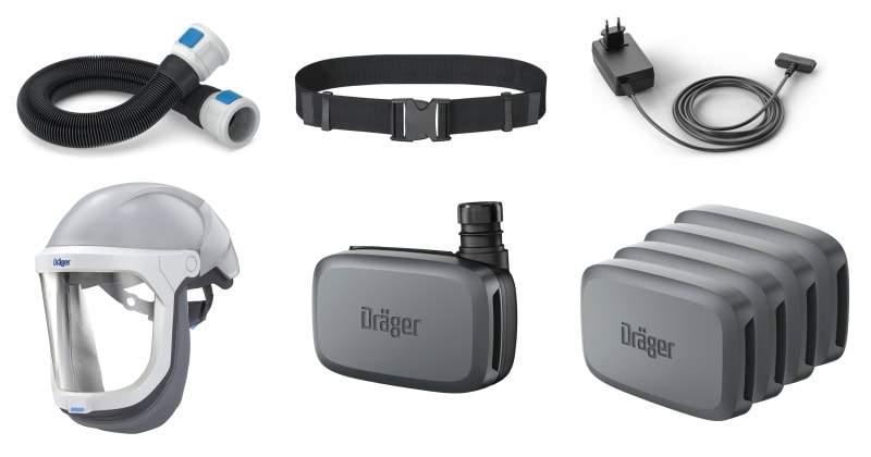 Preview: Dräger® X-plore® 8300 Gebläseatemschutz Set X-plore-8300-HIK1, TH1/TM3, 8 - 11 Stunden Laufzeit, Partikelschutz, Schwer-Industrie, Teile: [3734400, R59600, 3710775]