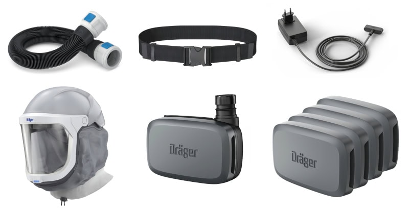 Preview: Dräger® X-plore® 8300 Gebläseatemschutz Set X-plore-8300-HIK2, TH3/TM3, 8 - 11 Stunden Laufzeit, Partikelschutz, Schwer-Industrie, Teile: [3734400, R59600, 3710780]