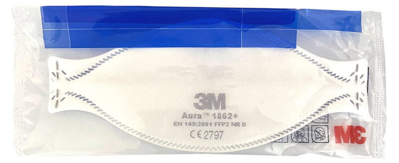 Preview: 3M™ Aura™ Medizinische Atemschutzmaske 1862+, FFP2 NR D, Chirurgische Maske nach EN14683, Medizinvariante, Hygienisch einzelverpackt