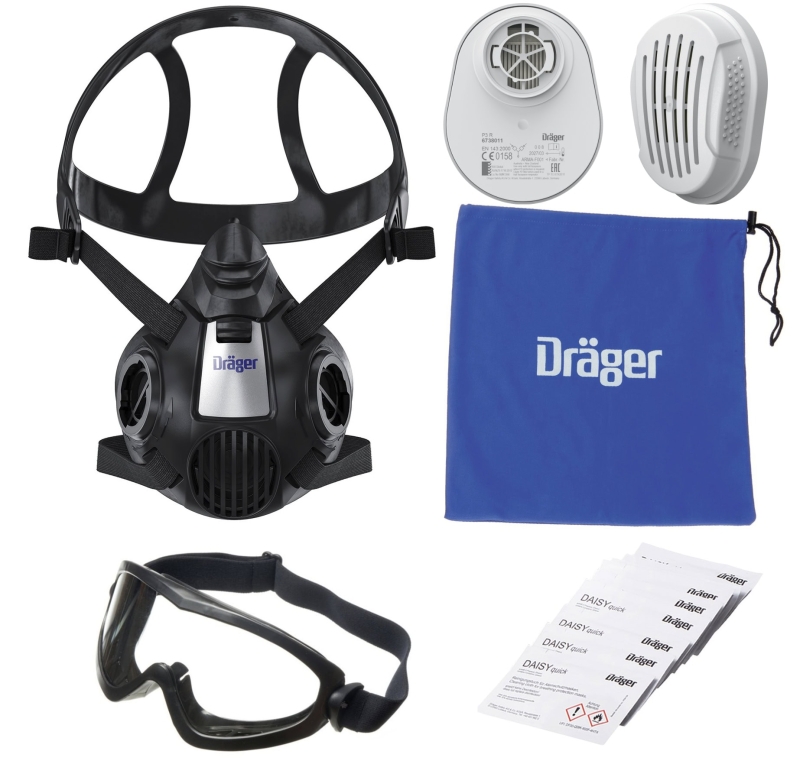 Preview: Dräger® X-plore® 3500 Gasmaske / Halbmaske P3 R Filter Waldbrand Set 3720708, Größe L, Dräger Flex, Dräger® Bajonett-Klick Filteranschluss