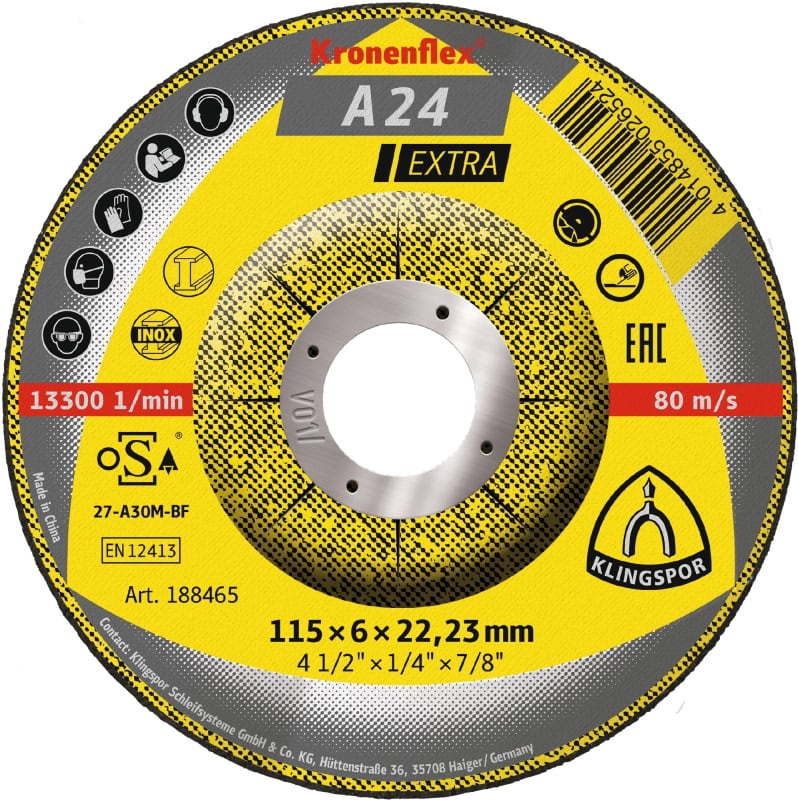 Preview: KLINGSPOR Kronenflex® A 24 Extra Trennscheibe 188998, Ø 100 mm x 2,5 mm x 16 mm, P36, A, 15.300 U./Min., Typ 27 Gekröpft, Aluminiumkorn,  Für Metalluniversal