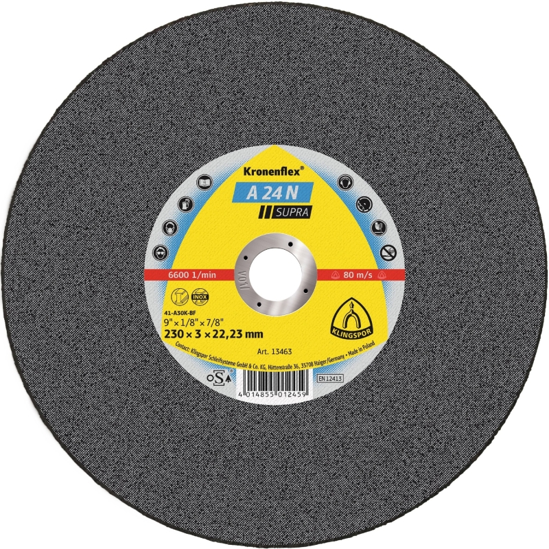 Preview: KLINGSPOR Kronenflex® A 24 N Supra Trennscheibe 3020, Ø 115 mm x 2,5 mm x 22 mm, P36, A, 13.300 U./Min., Typ 27 Gekröpft, Aluminiumkorn, Für Edelstahl und Aluminium
