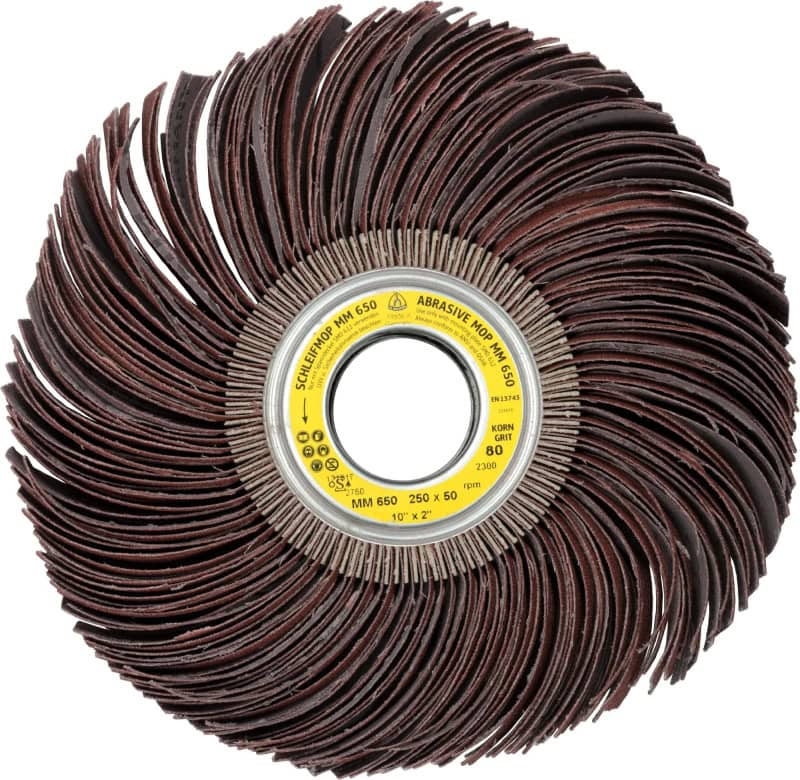 Preview: KLINGSPOR MM 650 LS 309 JF Schleifmoprad 2740, Ø 250 mm x 100 mm x 43 mm, A, P120, Gerade, Aluminiumkorn, 2.450 U./Min., Für universal Metall, Farbe, Lack, Spachtel & Holz Schleifanwendungen