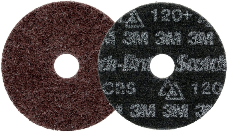 Preview: 3M™ Scotch-Brite™ HD-DH HDDH8855, Ø 100 mm x 16 mm, 120+, K, Grob, Braun, 15.000 U./Min., Kletthaftend, Präzisions-Vliesscheibe mit Zentrierloch, Für Abtrags- und Finisharbeiten