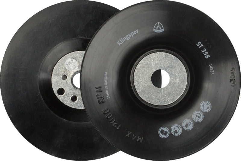 Preview: KLINGSPOR ST 358 Fiberscheiben Stützteller 2774, Ø 100 mm x ø 16 mm, M10 Gewinde, Mittelhart, Für Feinschliff und Entrostung