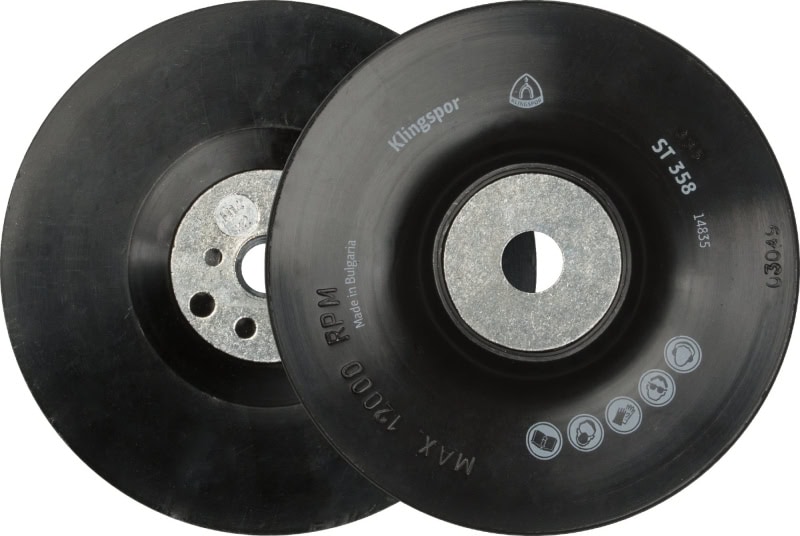 Preview: KLINGSPOR ST 358 Fiberscheiben Stützteller 14838, Ø 115 mm x ø 22 mm, M14 Gewinde, Mittelhart, Für Feinschliff und Entrostung