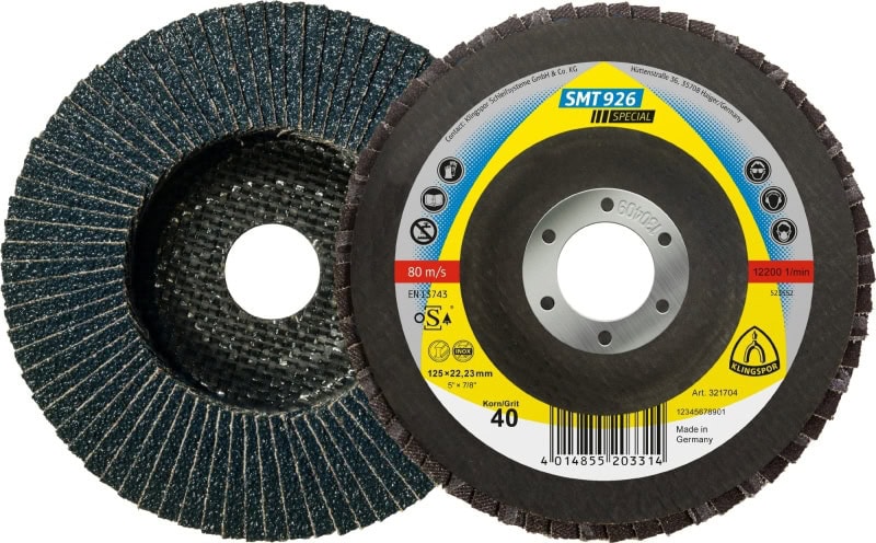 Preview: KLINGSPOR SMT 926 Special Schleifmopteller 321705, Ø 180 mm x 22 mm, P40, Z, 8.500 U./Min., Gewölbt, Zirkonkorund, Für Edelstahl und Stahl